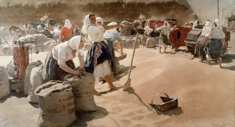 Tatiana Yablonskajan vilja (tai leipä) maalaus, Sosialistinen realismi, 1949.